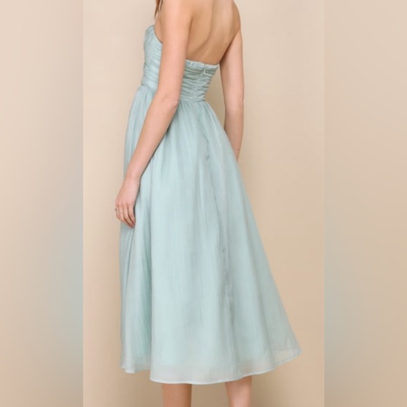 Lulu’s Fairy-tail Sage Green Organza Strapless A-Line Midi Dress Size M. NWT. - Picture 3 of 7